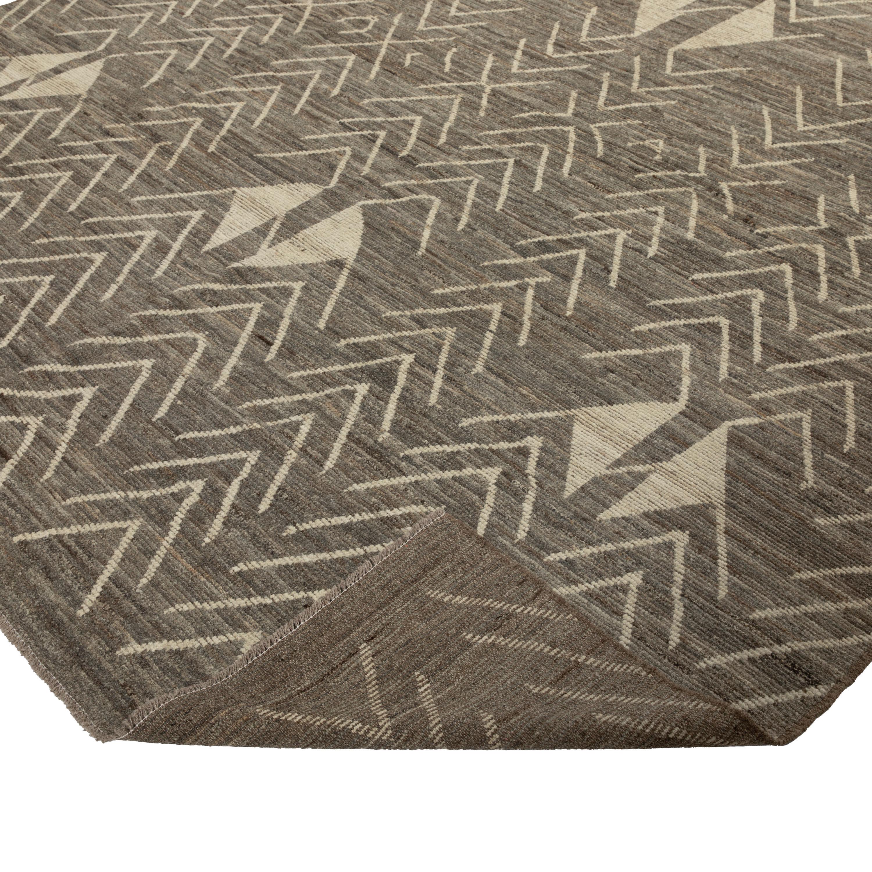 Afghan abc carpet Zameen Grey Geometric Modern Wool Rug - 8'7