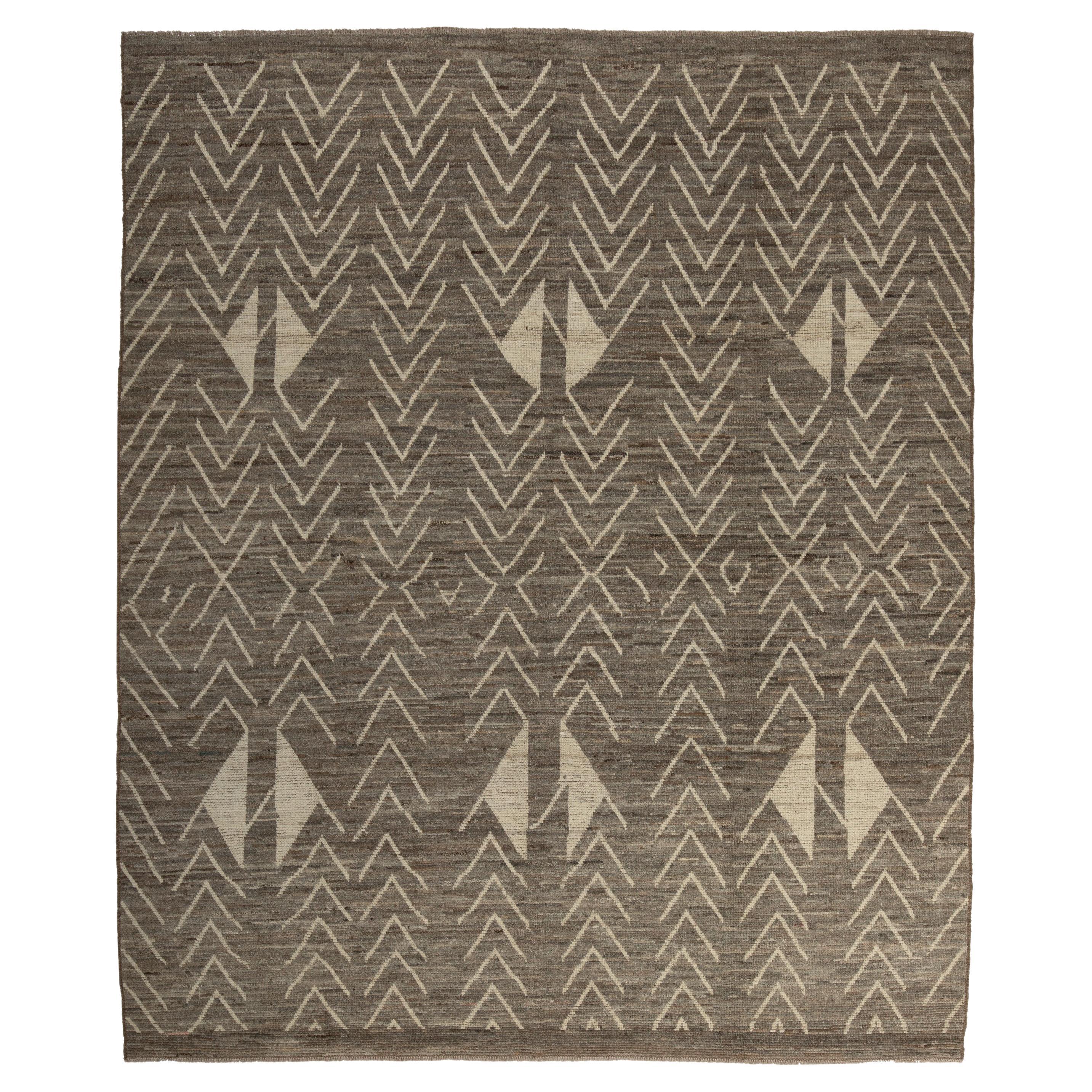 Tapis Zameen gris géométrique moderne en laine - 8'7" x 9'6"