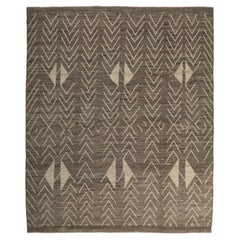 Tapis Zameen gris géométrique moderne en laine - 8'7" x 9'6"