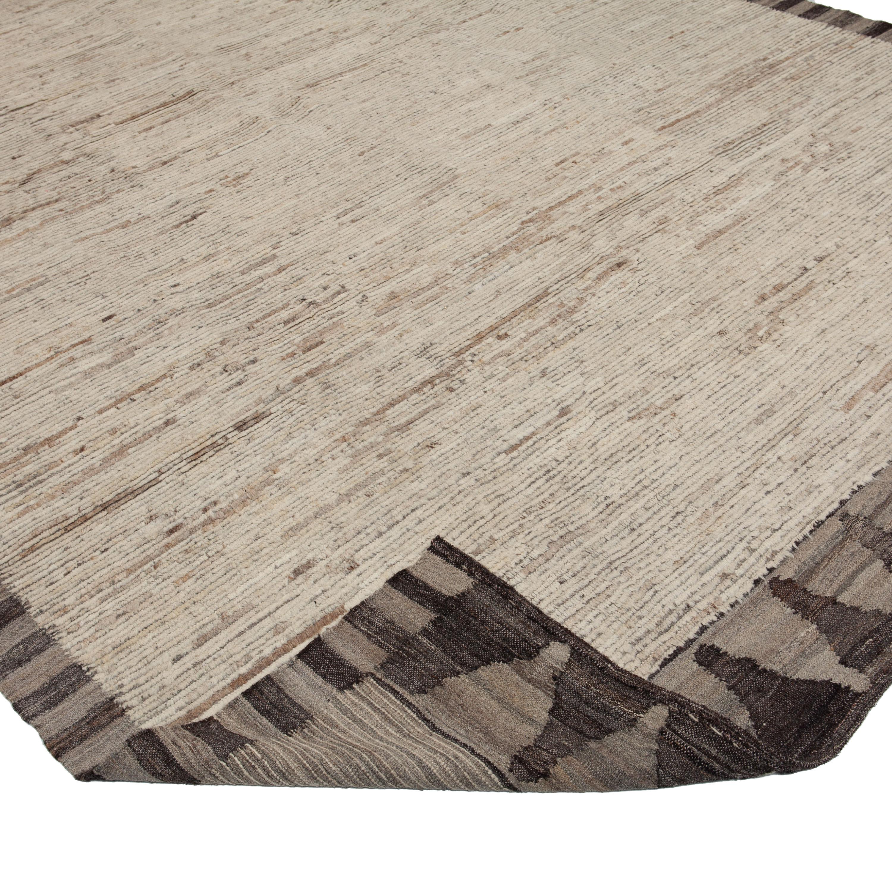 Afghan abc carpet Zameen Modern Geometric Bordered Wool Rug - 9'7