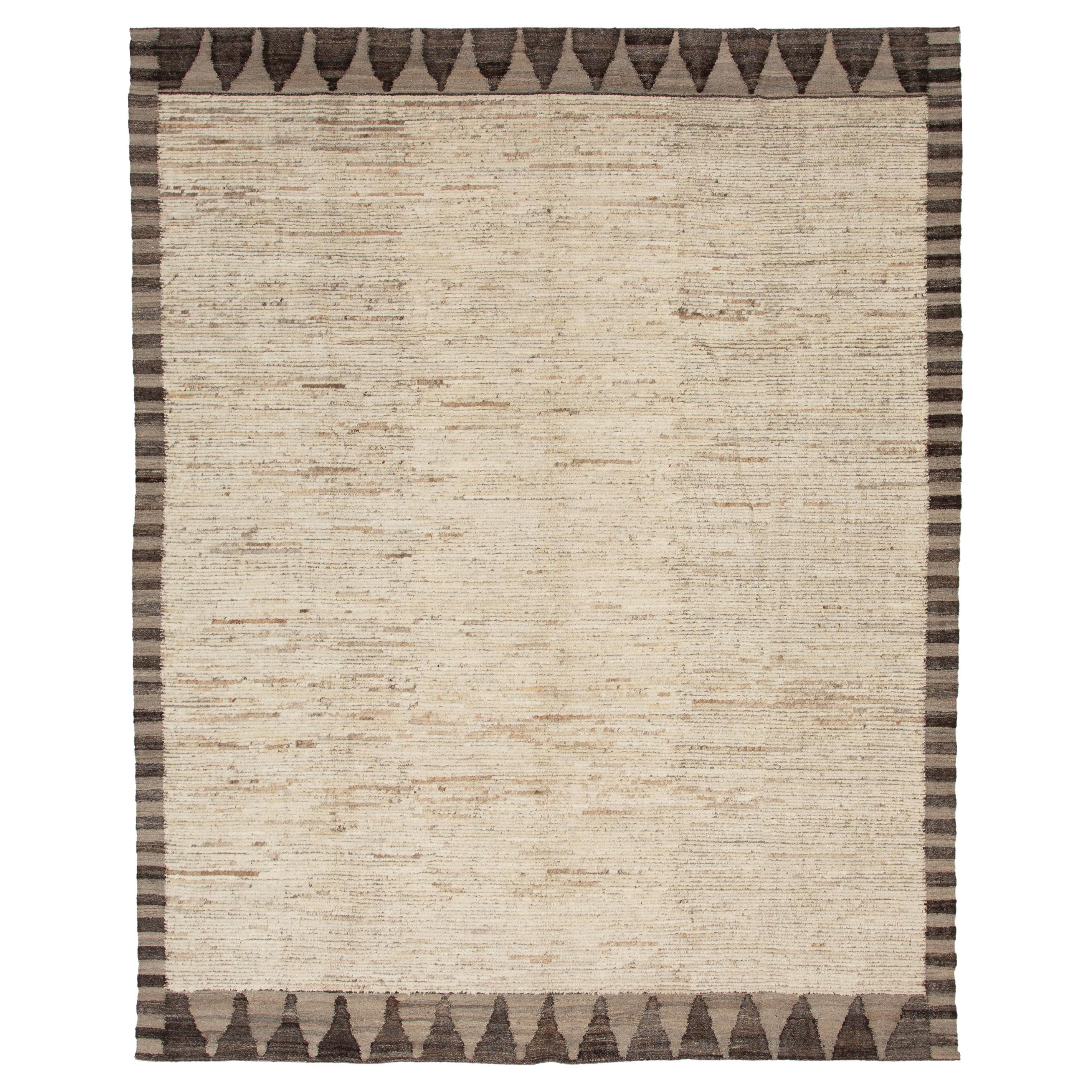 abc carpet Zameen Modern Geometric Bordered Wool Rug - 9'7" x 11'11" For Sale