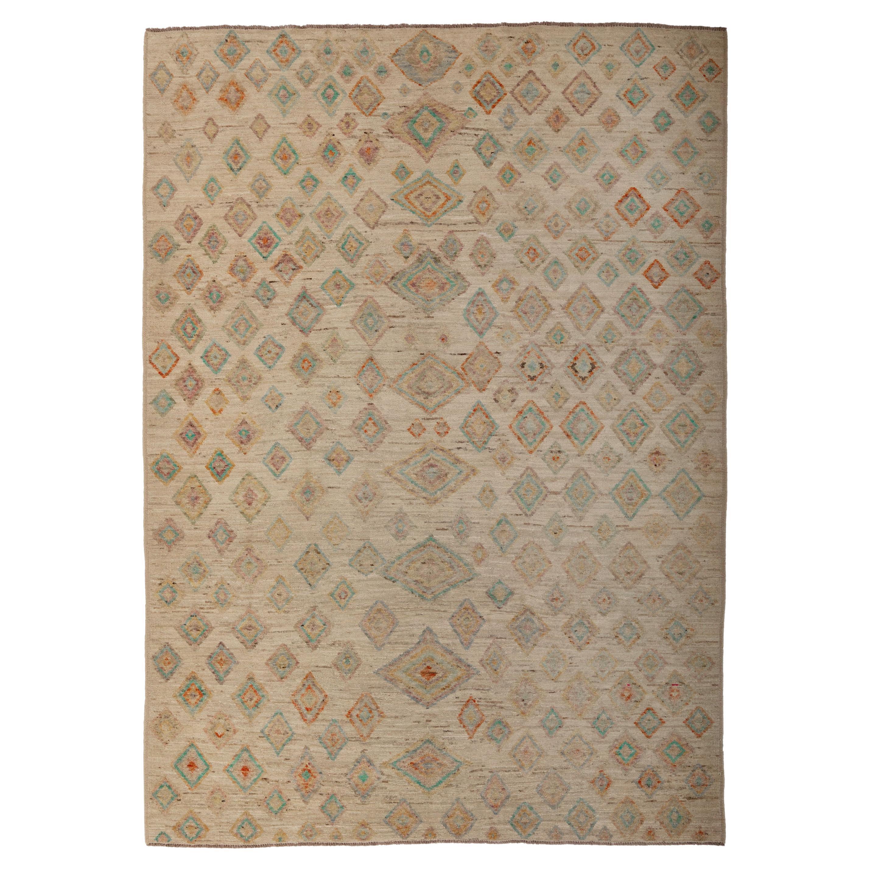 Tapis Zameen multicolore géométrique moderne en laine - 6'9" x 9'7"