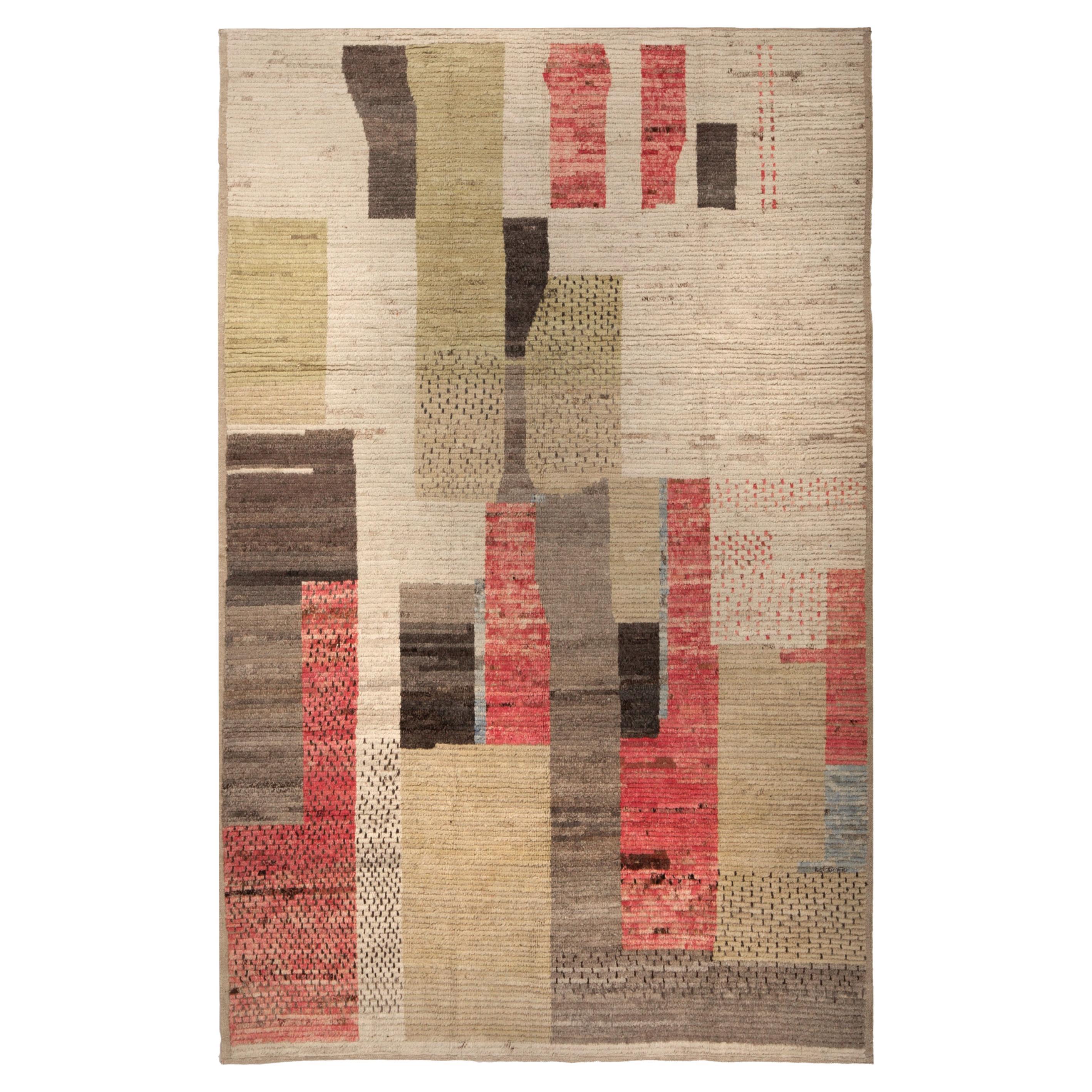 Tapis Zameen en laine moderne multicolore - 6' x 9' en vente