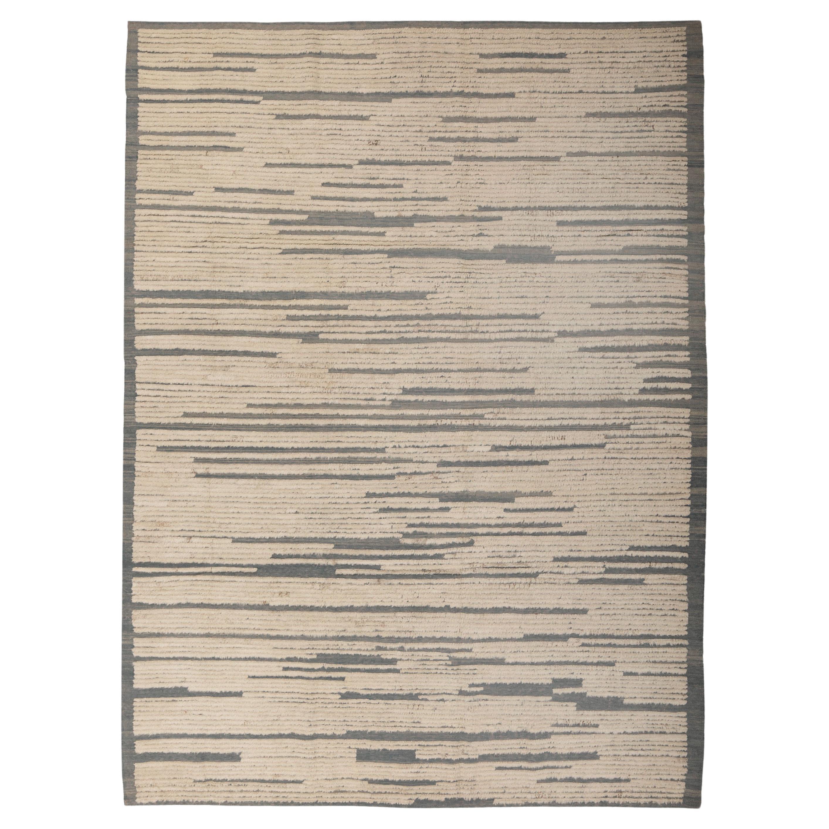 abc carpet Zameen Multicolored Striped Modern Wool Rug - 6'11" x 9'6" For Sale