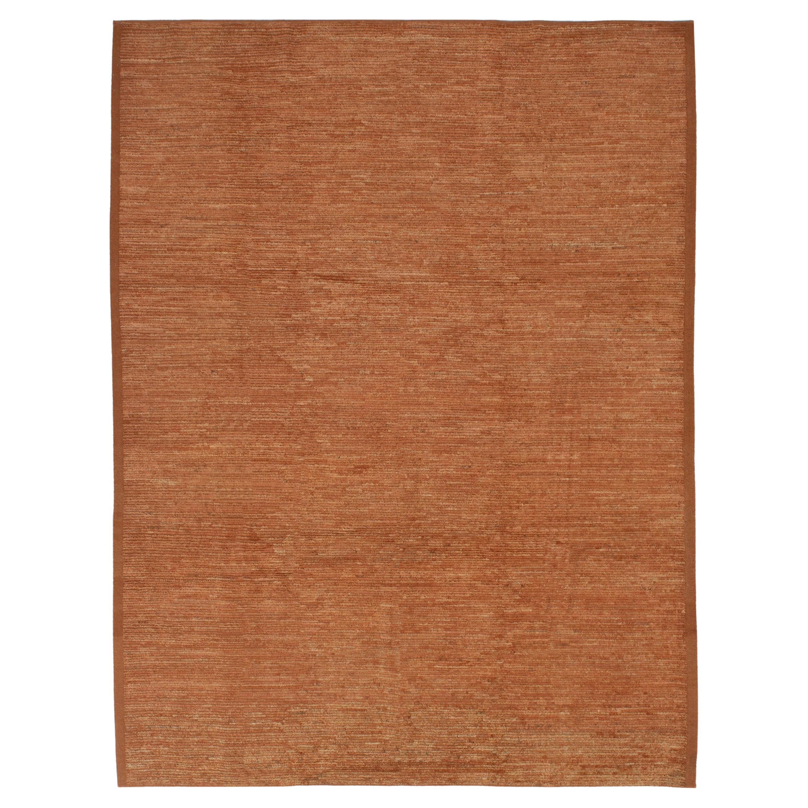 abc carpet Zameen Orange Solid Modern Wool Rug - 9'4" x 12' For Sale