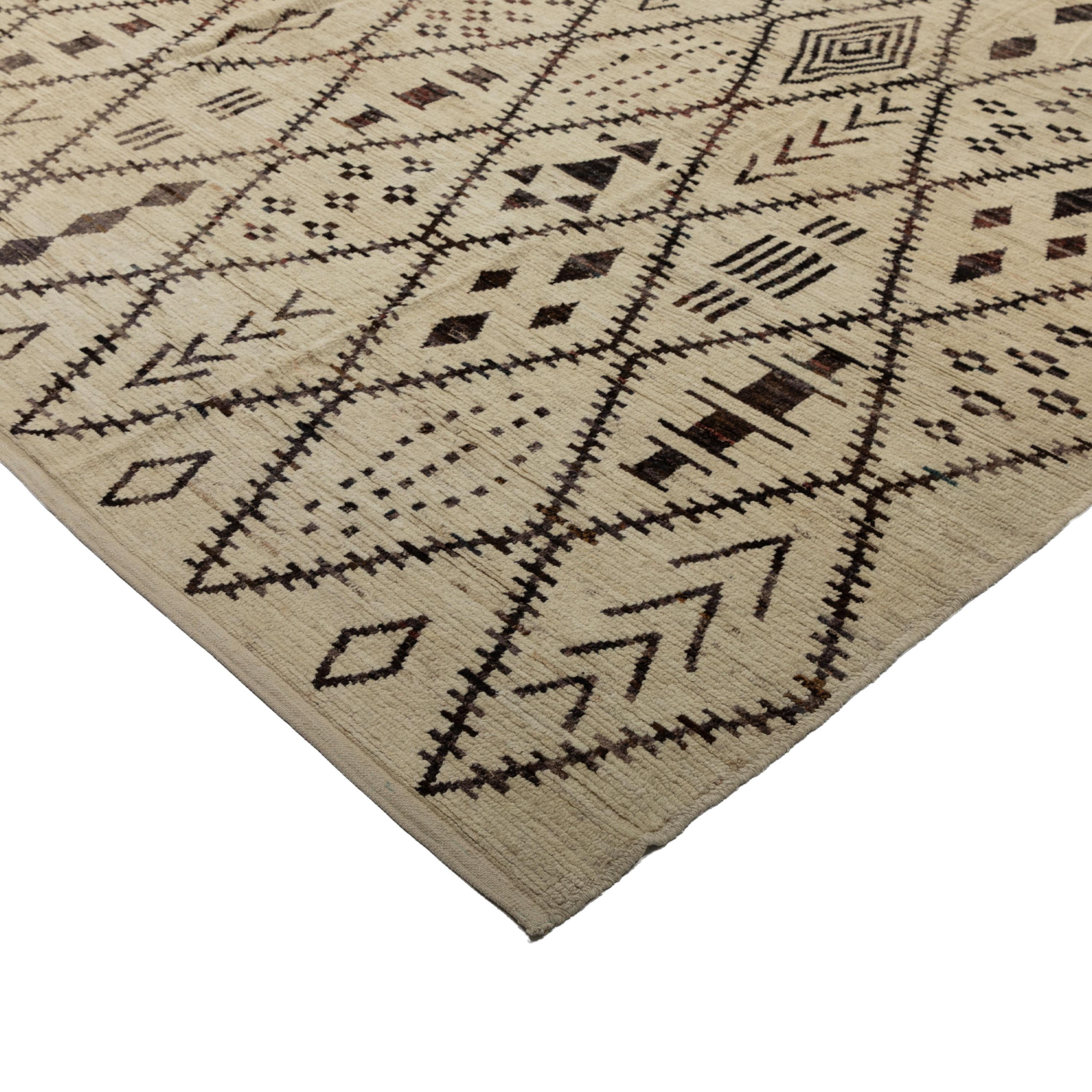 Mid-Century Modern Tapis moderne en laine à motifs Zameen - 13'5