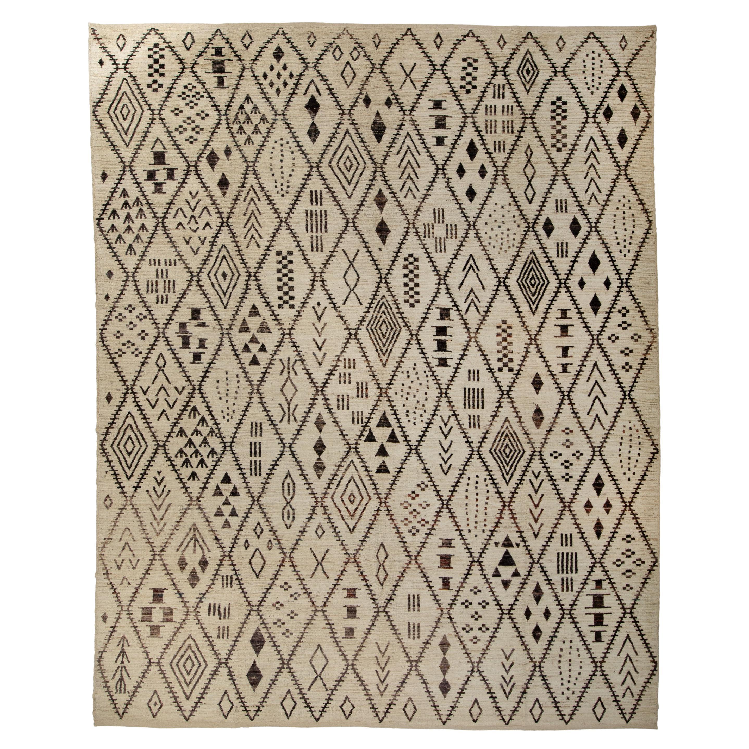 Tapis moderne en laine à motifs Zameen - 13'5" x 16'4" en vente