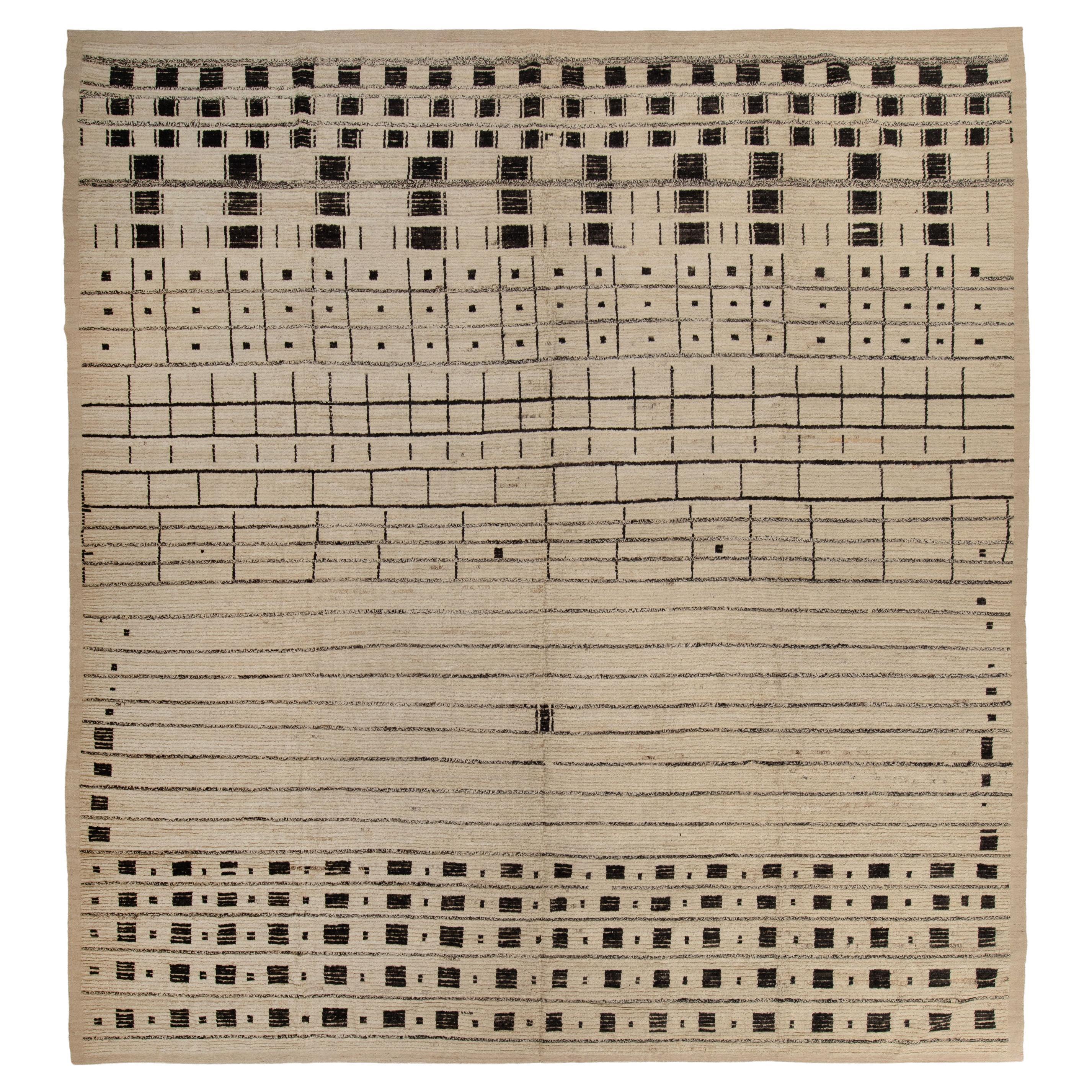 Tapis moderne en laine à motifs Zameen - 13'7" x 14'4" en vente