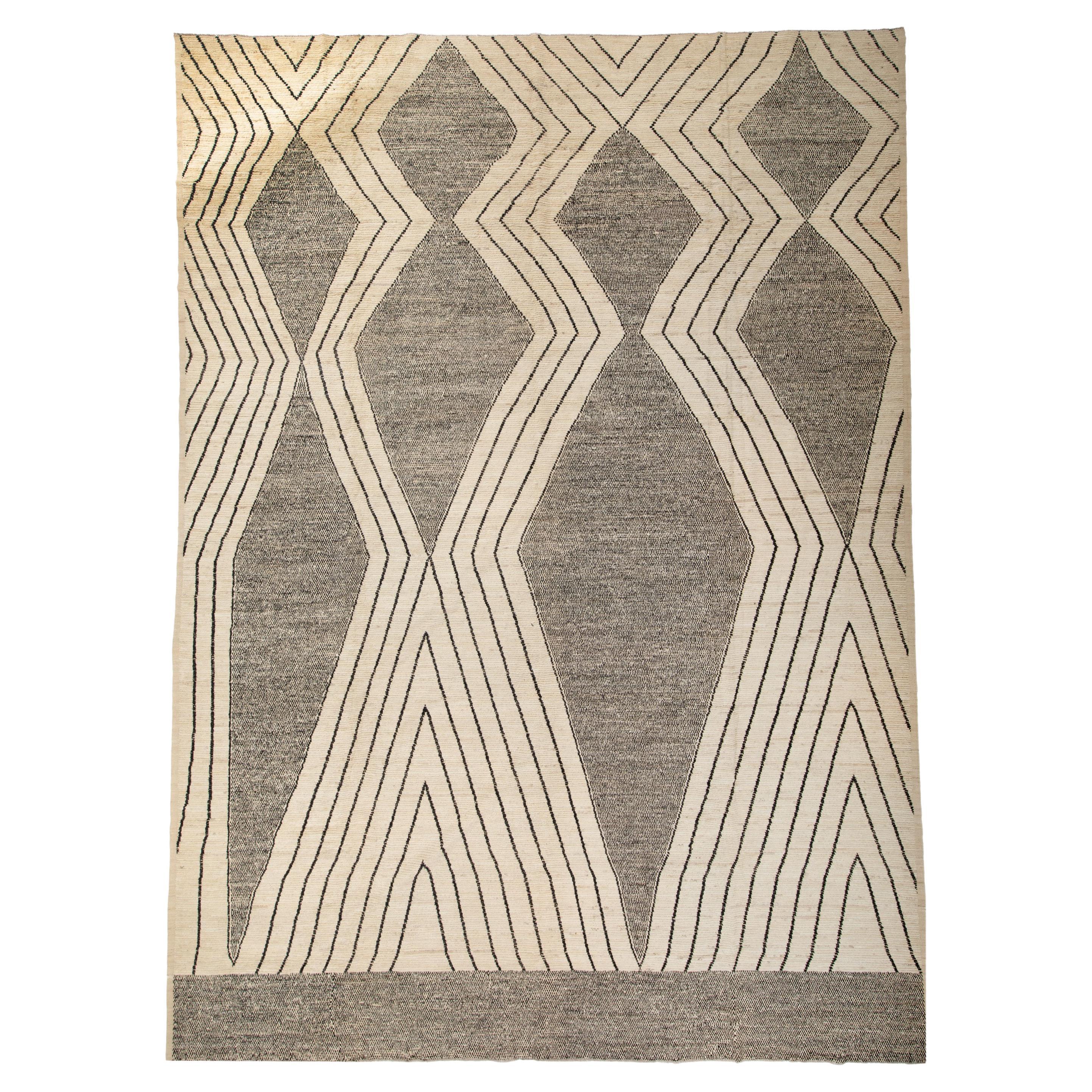 abc carpet Zameen Patterned Modern Wool Rug - 14'6" x 19'5" For Sale