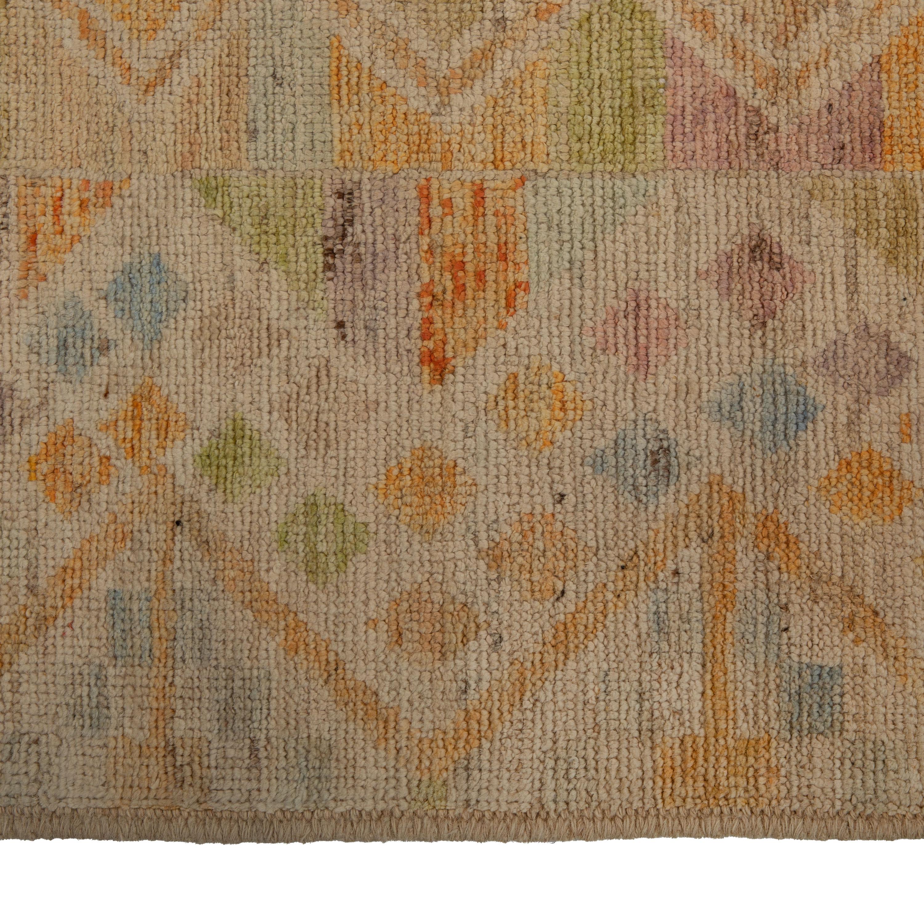 Noué à la main Tapis moderne en laine à motifs Zameen - 3' x 12'8
