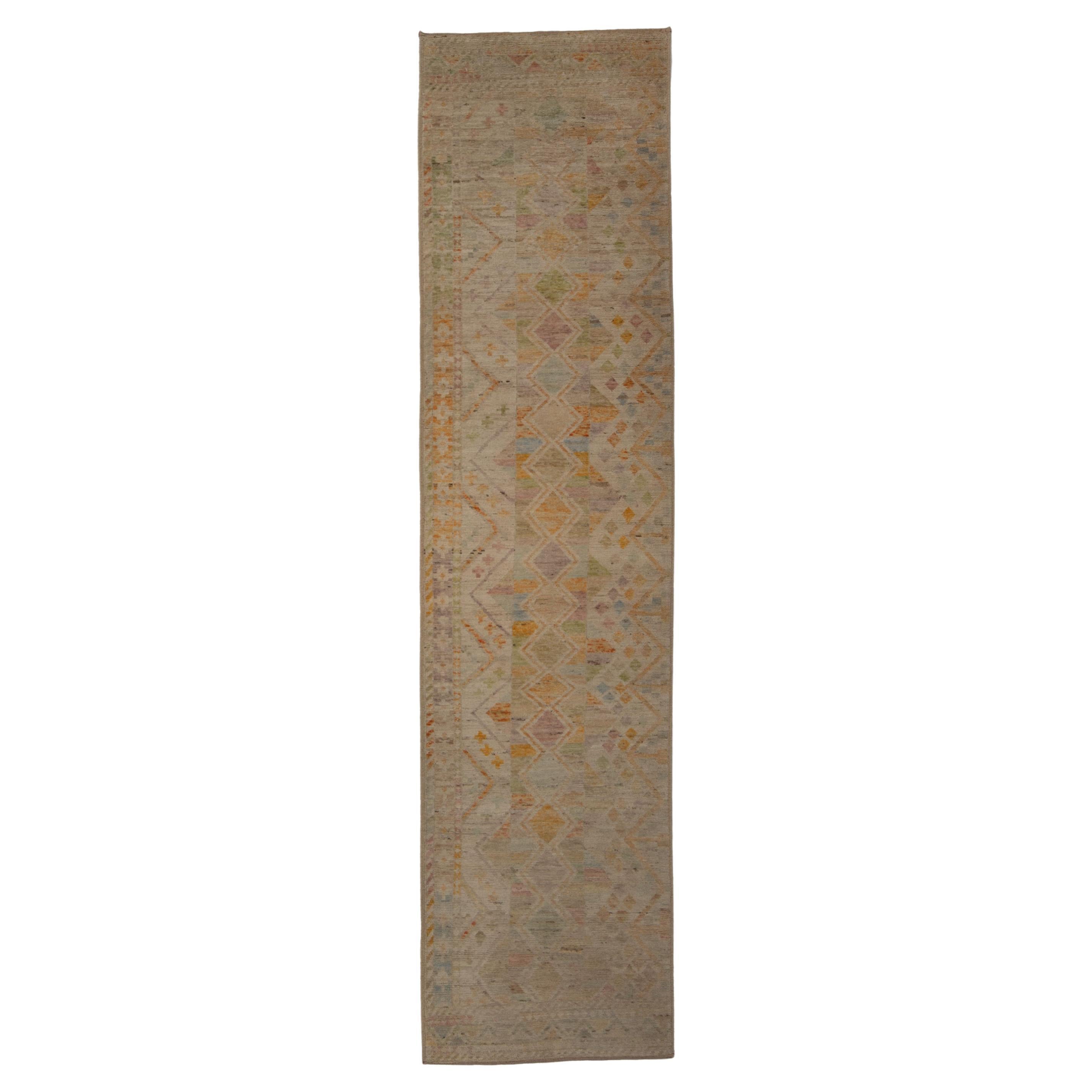 Tapis moderne en laine à motifs Zameen - 3' x 12'8" en vente