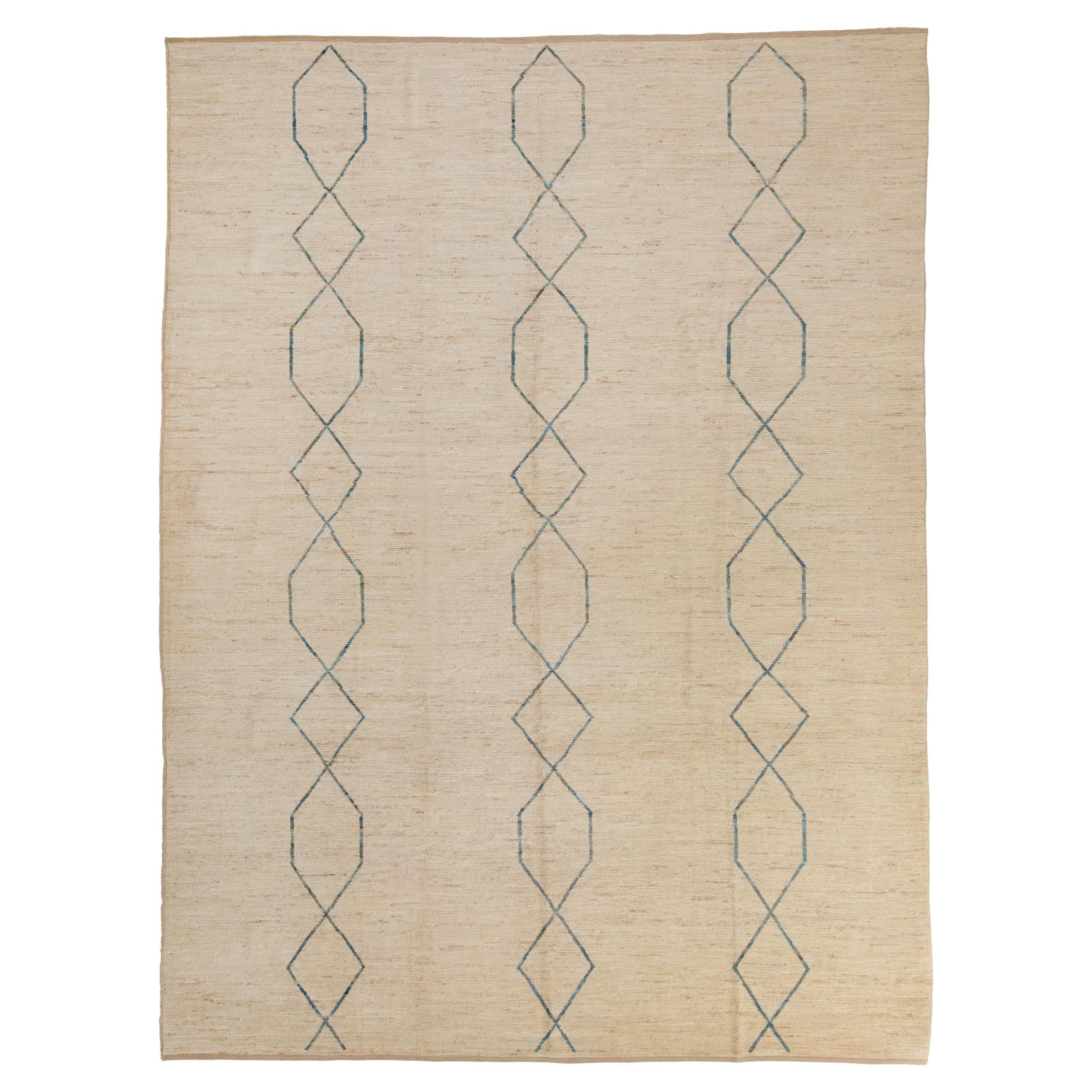 Tapis moderne en laine à motifs Zameen - 9'4" x 12'4" en vente