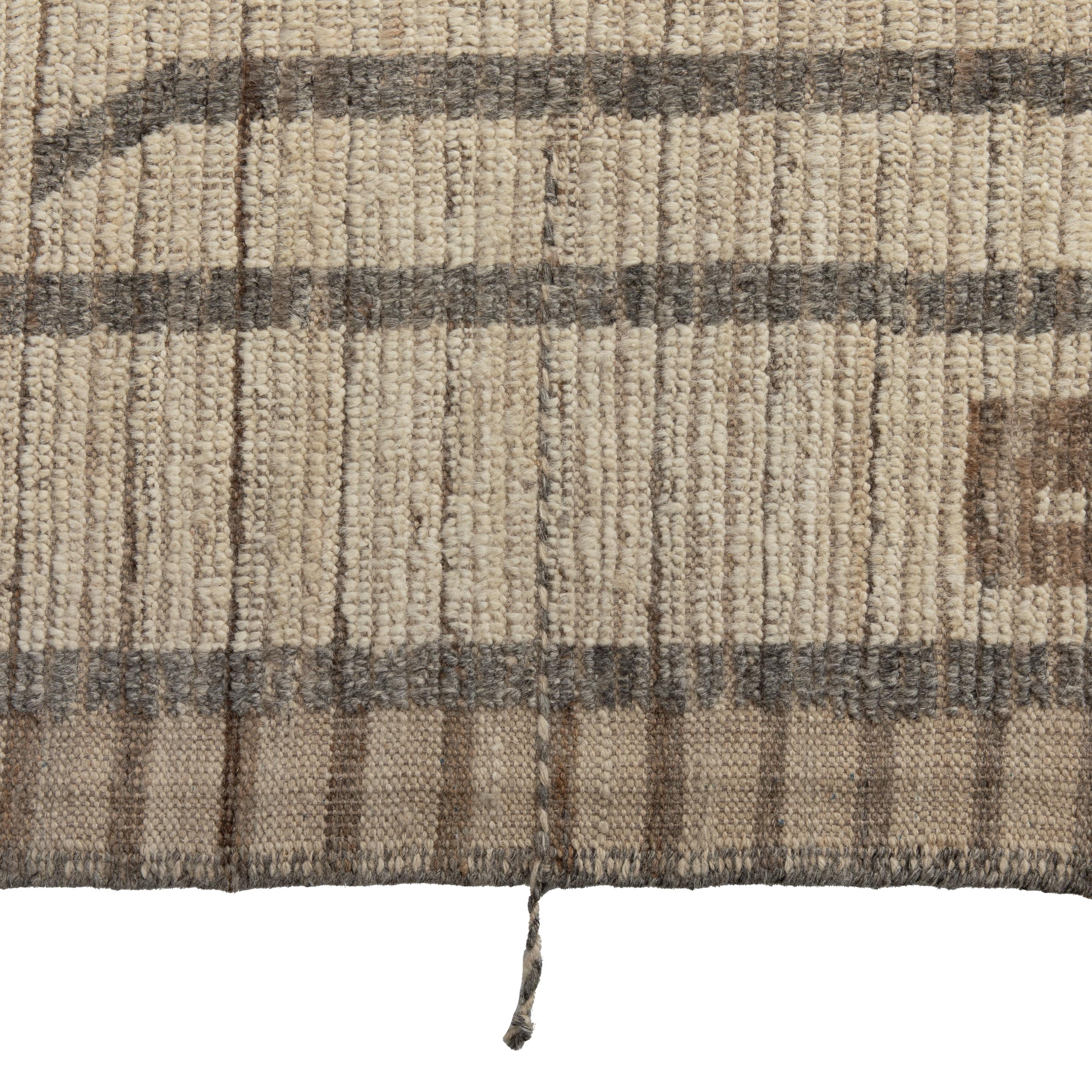 Noué à la main Abc carpet Tapis en laine moderne à motifs Brown Zameen - 9'4