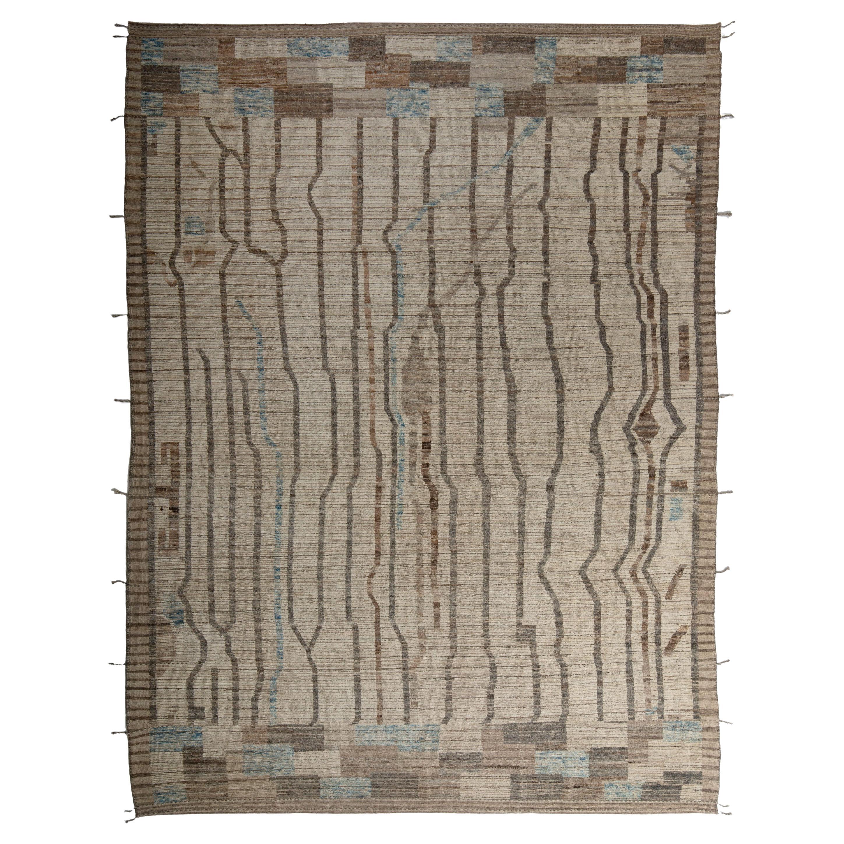 Abc carpet Tapis en laine moderne à motifs Brown Zameen - 9'4" x 12'8". en vente