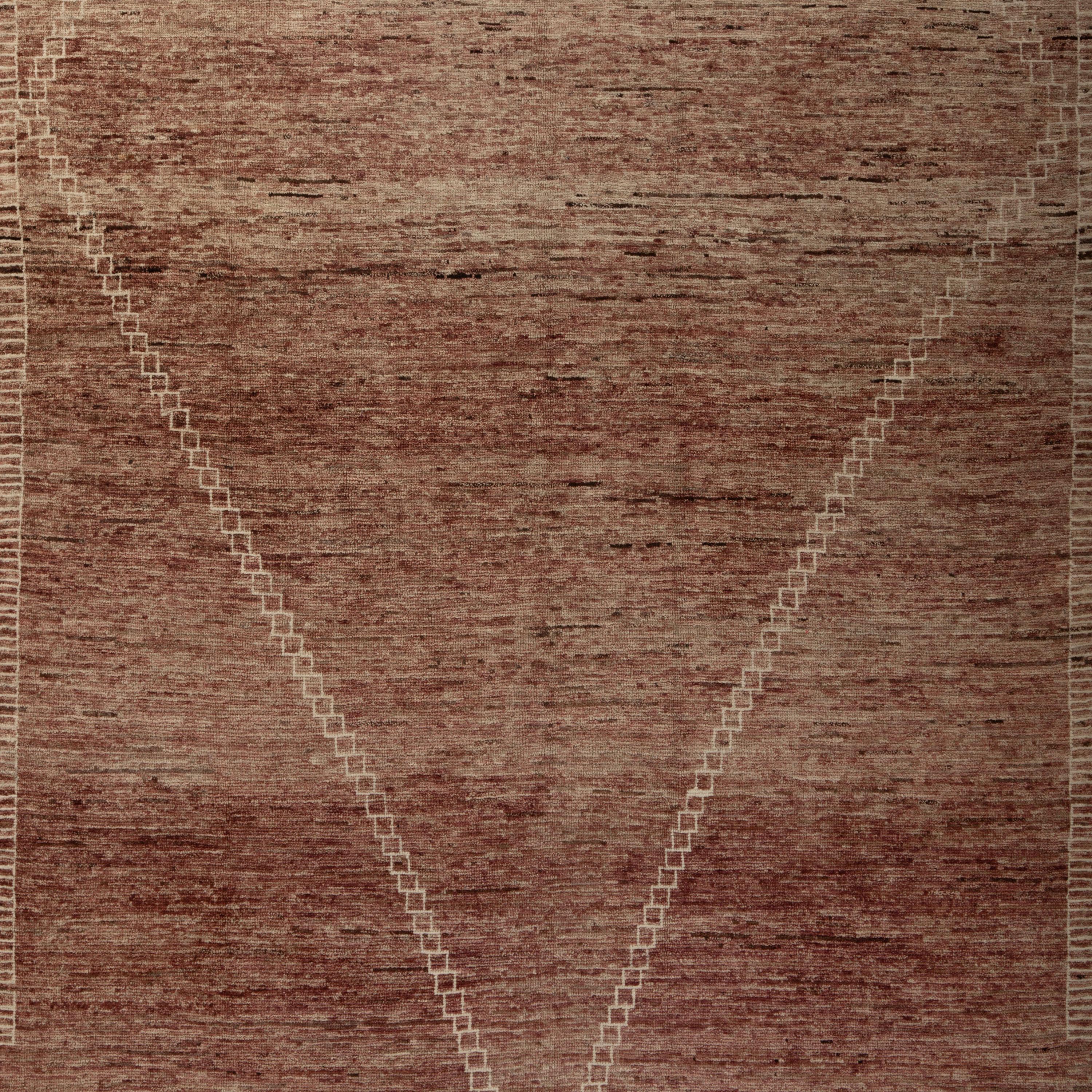 Inspired by the grounding foundations of Earth's natural colors and pure materials, this Zameen Pink and Cream Modern Wool Rug - 7'6