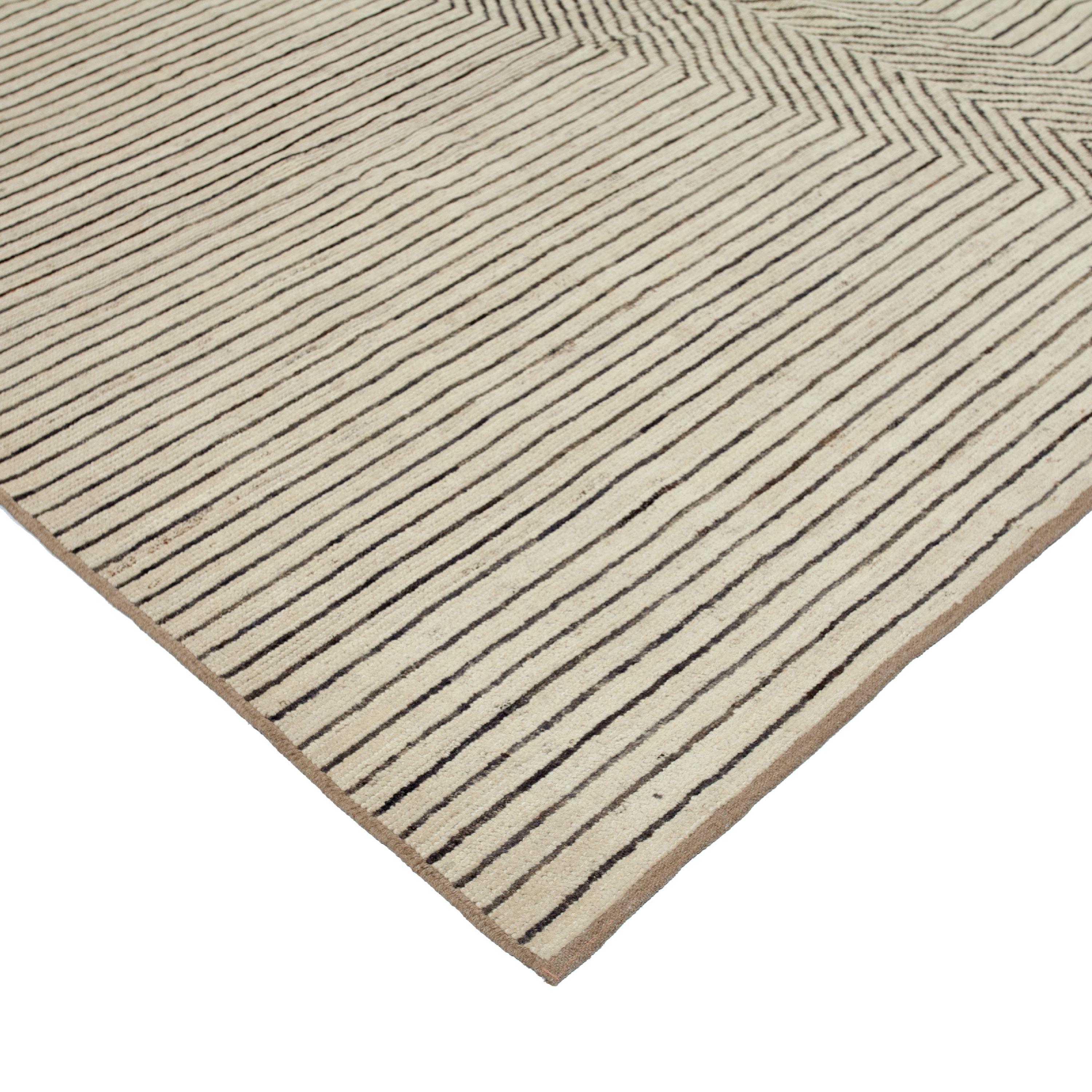 Mid-Century Modern abc carpet Zameen White and Black Geometric Wool Rug - 9'5