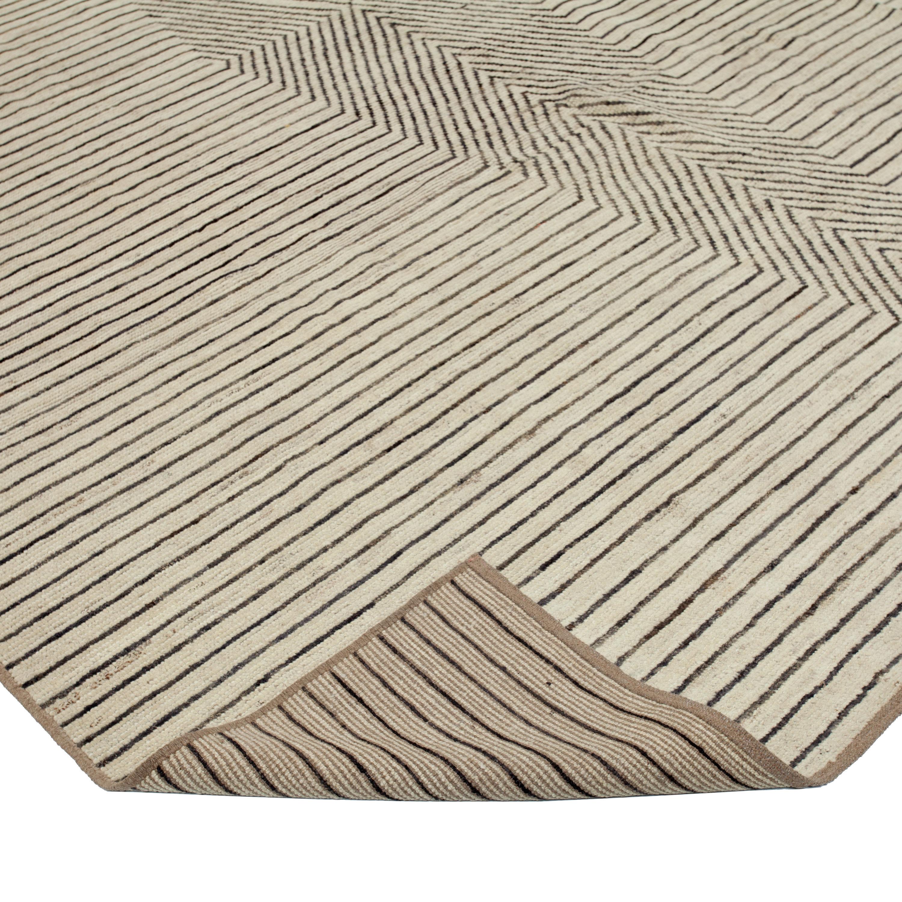 Afghan abc carpet Zameen White and Black Geometric Wool Rug - 9'5