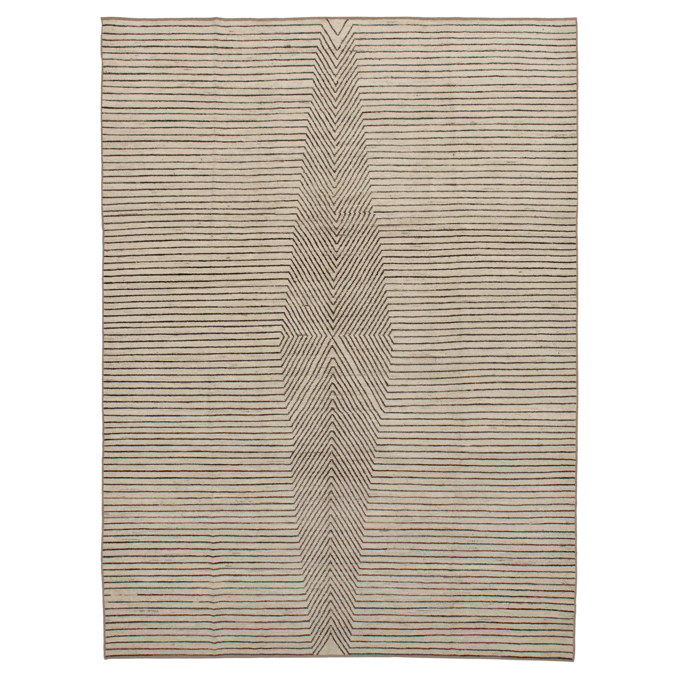 abc carpet Zameen White and Black Geometric Wool Rug - 9'5" x 12'3"