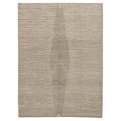 Tapis Zameen blanche et noire géométrique - 9'5" x 12'3"