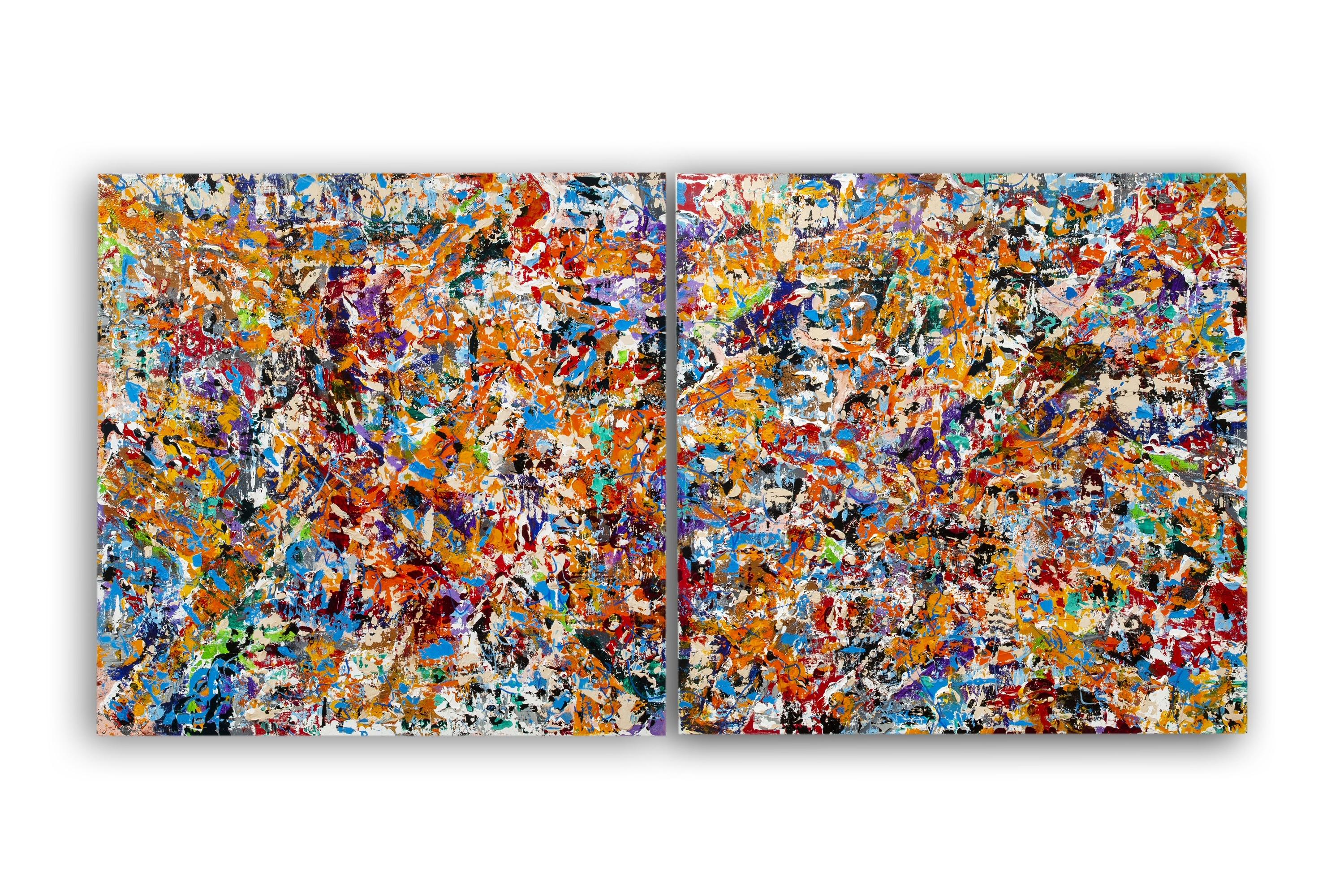 Far Away From Here, großformatiges, farbenfrohes, abstraktes, farbenfrohes Originalgemälde – Painting von Zammy Migdal