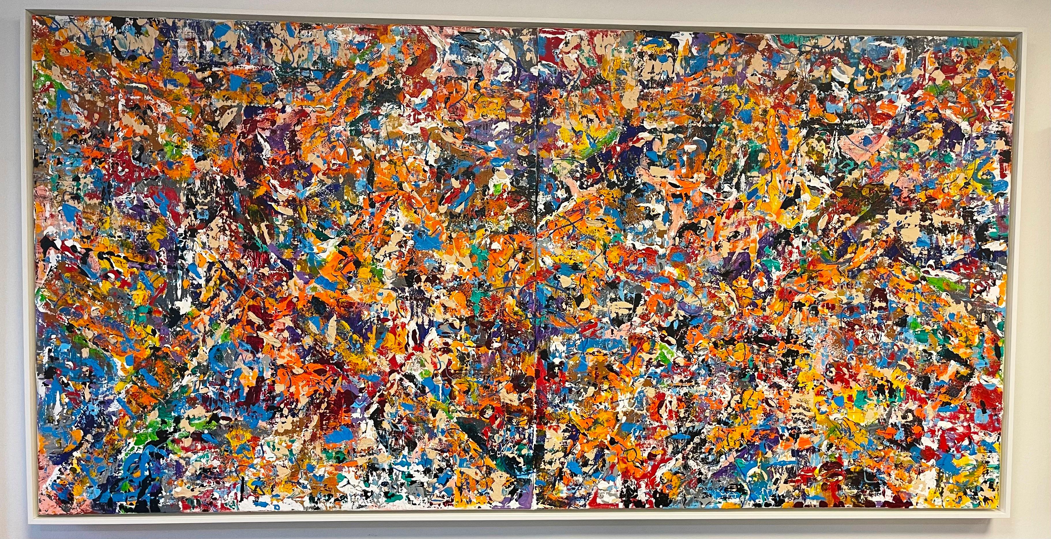 Abstract Painting Zammy Migdal - Far Away From Here - Peinture abstraite colorée originale à grande échelle