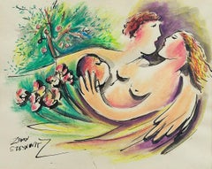 Adam & Eva Garten Eden Der Apfel Israelische Judaica Kunst Originalgemälde Liebhaber