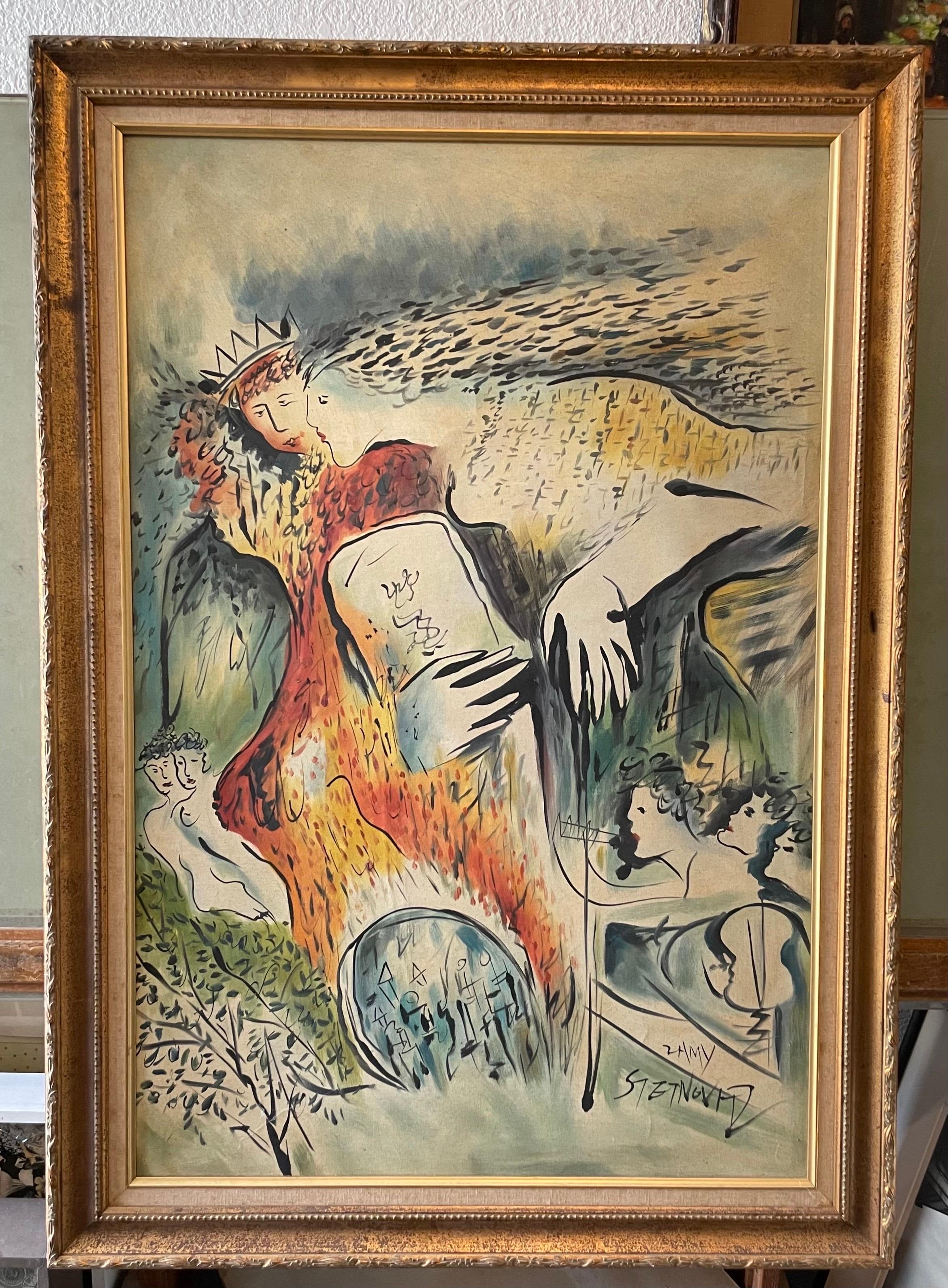 Peinture à l'huile israélienne d'art judaïque du roi David, Jérusalem (d'après Marc Chagall) - Moderne Painting par Zammy Steynovitz