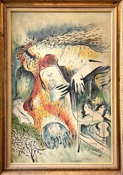 David David, Gerusalemme (after) Marc Chagall) Pittura ad olio Arte Giudaica Israeliana