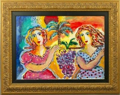 Zamy Steynovitz Beauties Carrying A Bunch of Grapes Original Oil