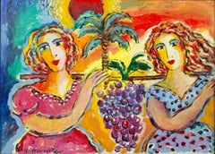Vintage Zamy Steynovitz Beauties Carrying A Bunch of Grapes Original Oil