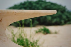 ZAMNÁ Limited Edition Sculptural Table in Cream Limestone by Iván Guerrero