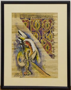 "Sin título" enmarcado, pintura original sobre papiro de Zamy Steynovitz