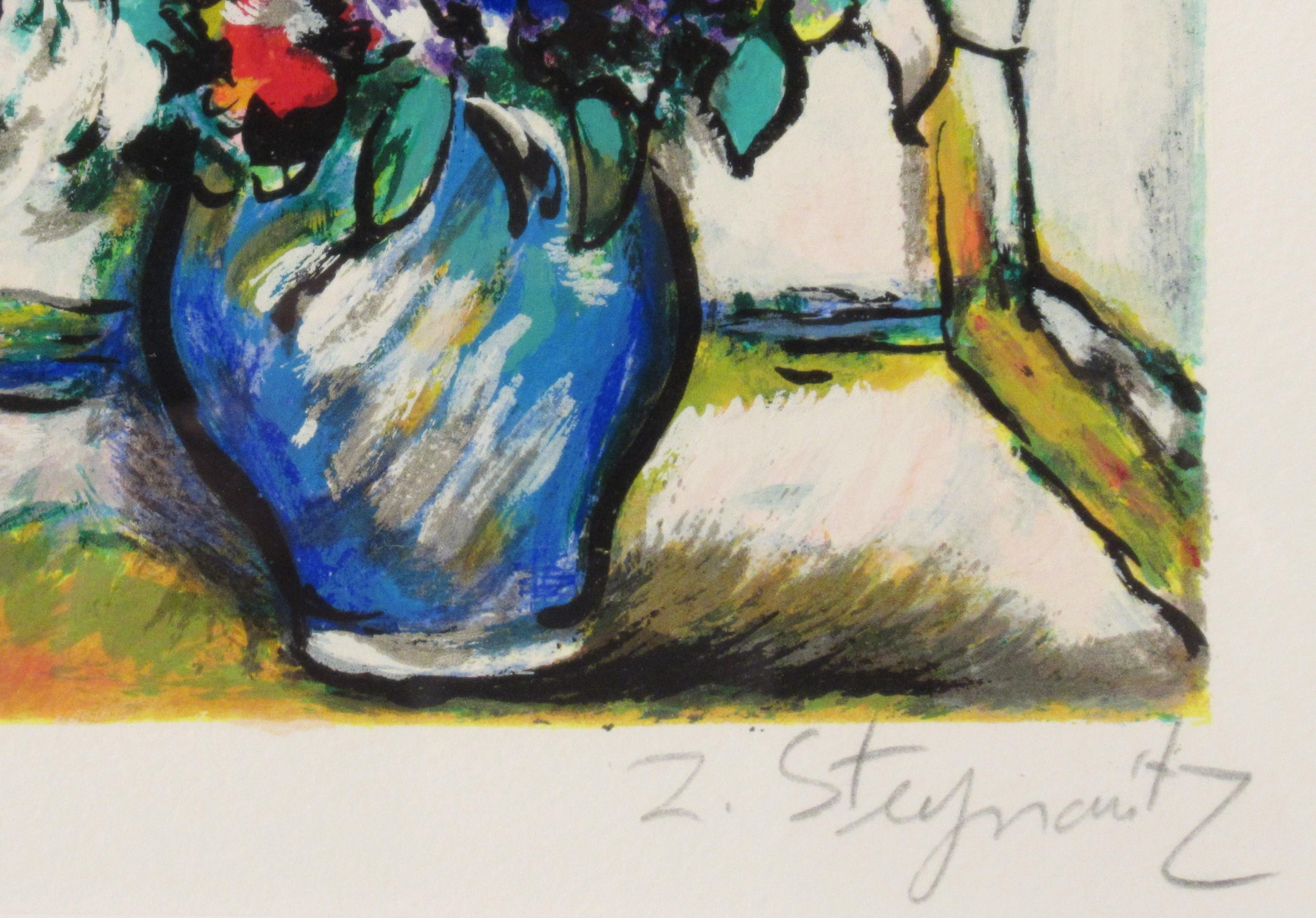Flowers Before Window - Impressionist Print by Zamy Steynovitz