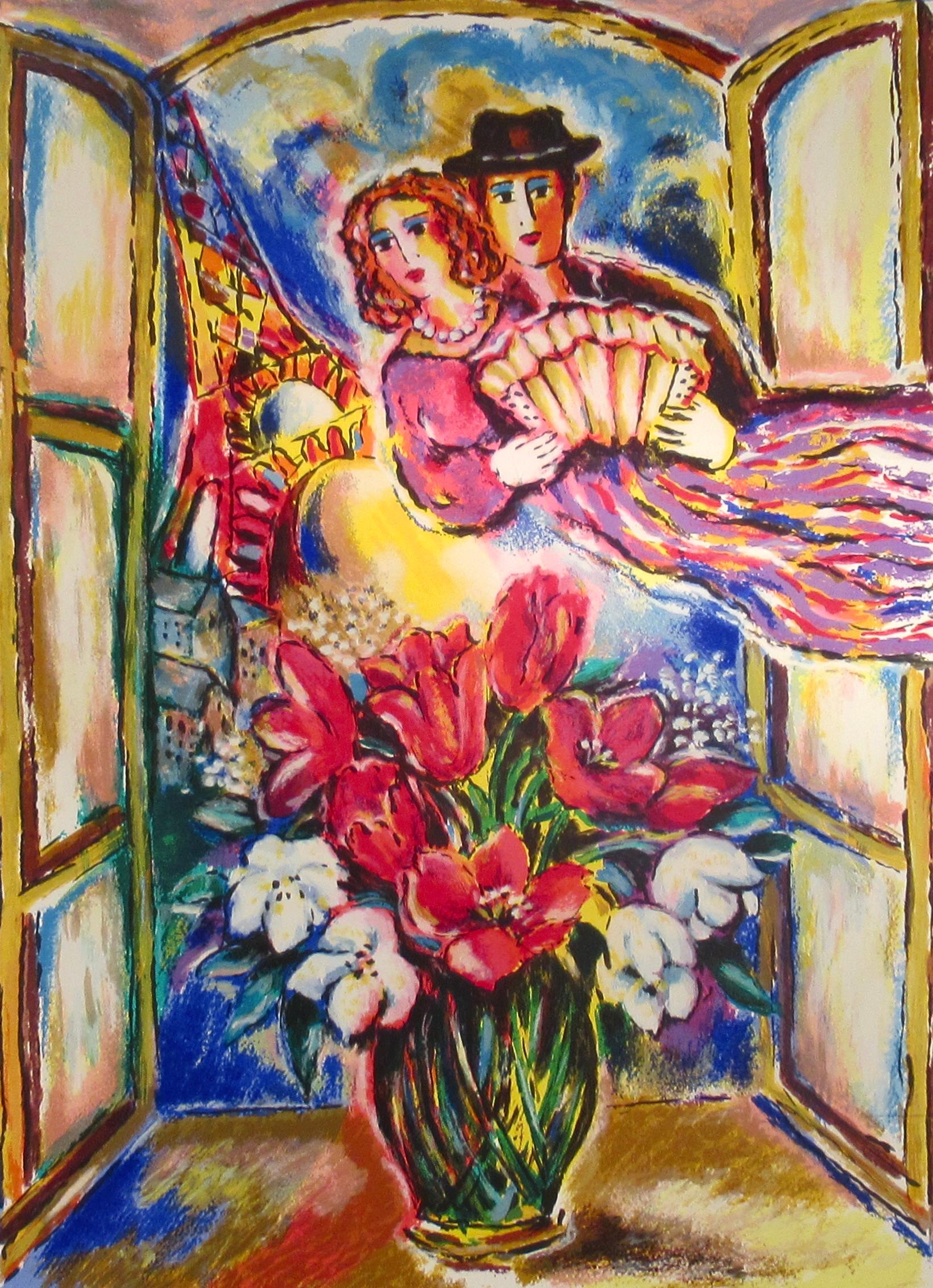 Musical Bouquet in Paris - Impressionist Print by Zamy Steynovitz