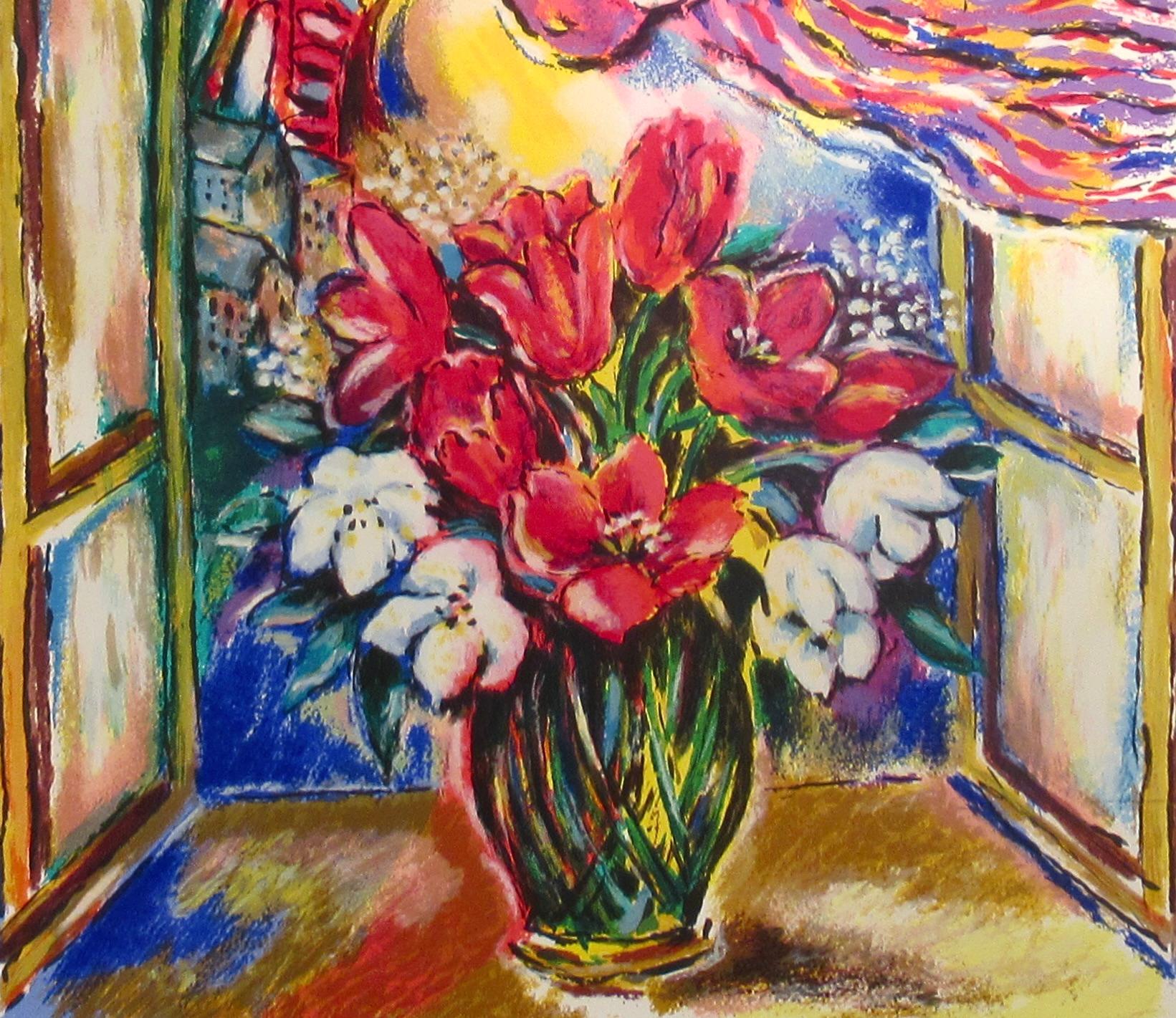 Musical Bouquet in Paris - Black Figurative Print by Zamy Steynovitz