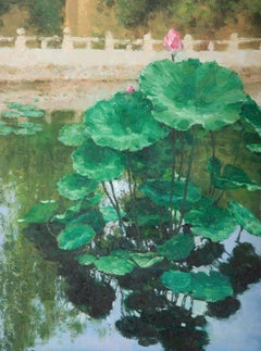 ZanBo Niu Landscape original huile sur toile « Lotus Park »