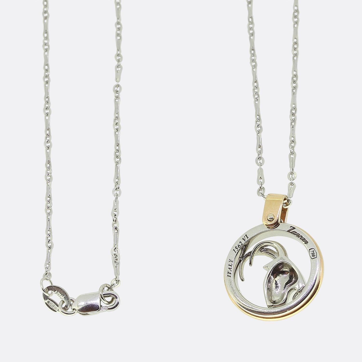 Brilliant Cut Zancan Capricorn Zodiac Pendant Necklace For Sale