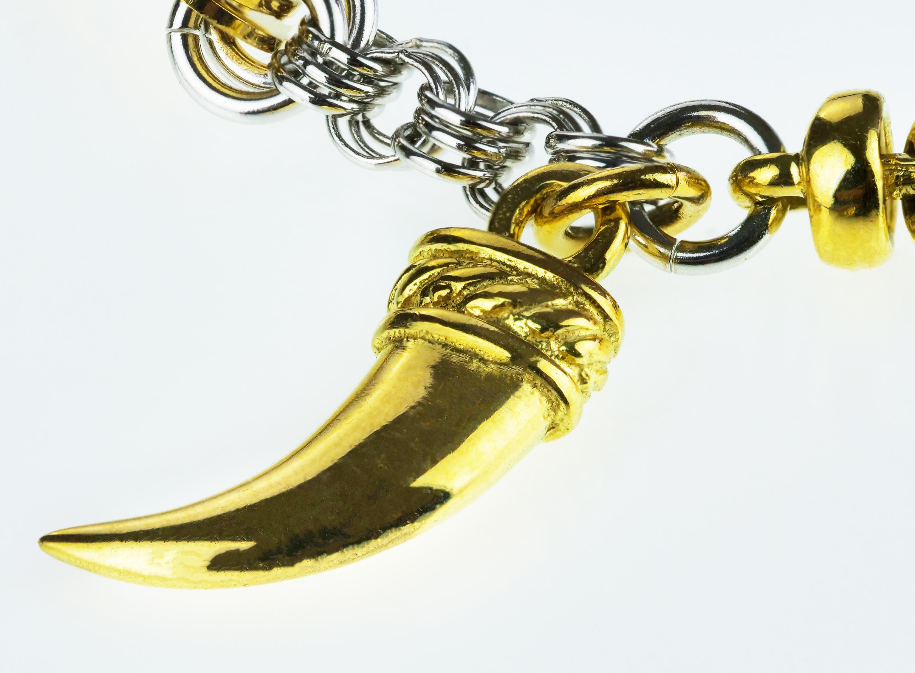 Modern Zancan, Gents/Ladies Chain & Cross Pendant & Tusk Charm/Necklace in 18K Gold For Sale