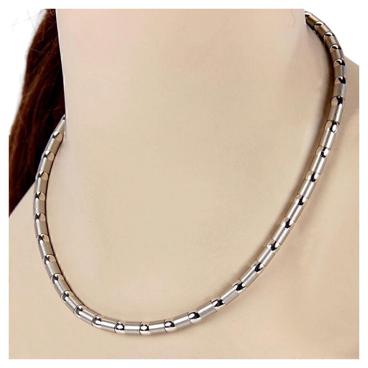 Zancan Polished & Brushed 18K White Gold Necklace For Sale