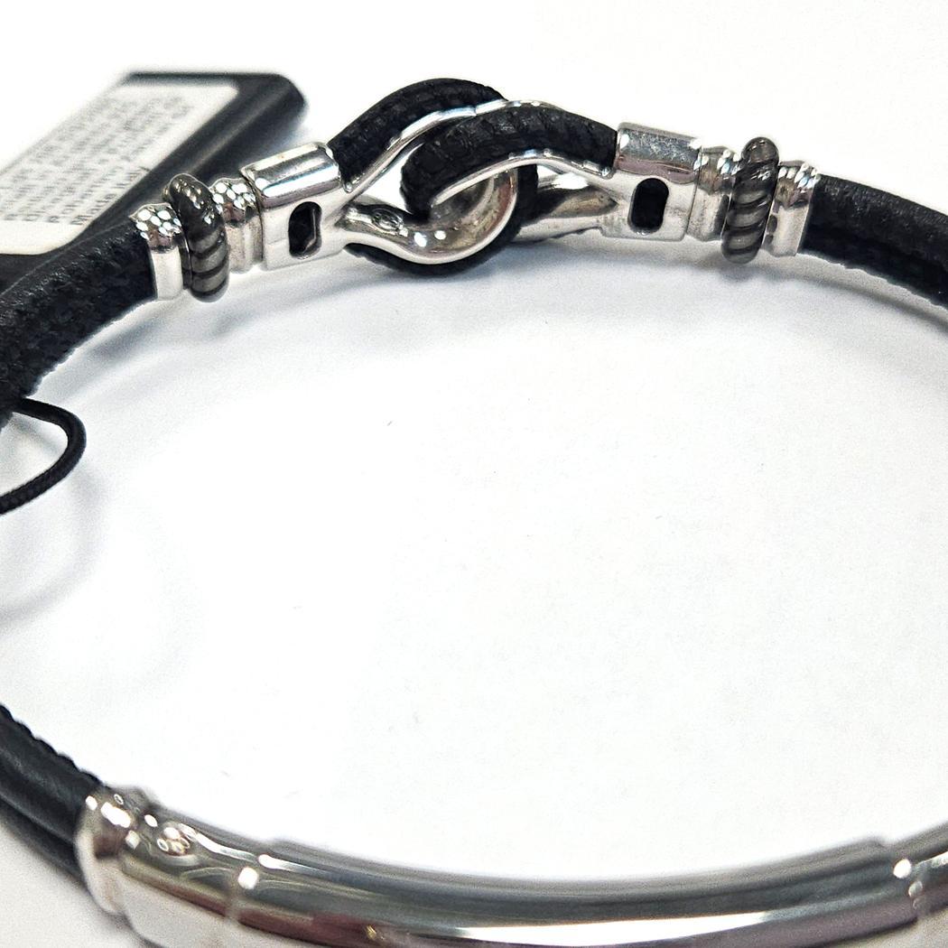 Bracelet en argent sterling et cuir noir à nœuds nautiques Zancan 