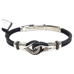Zancan “Regata” Sterling Silver & Black Leather Nautical Knot Bracelet
