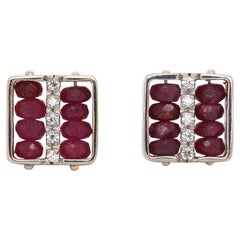 Zancan Ruby Bead and Diamond Stud Earrings in 18K