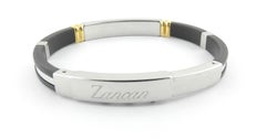 Zancan Bracciale da uomo in acciaio inossidabile e oro giallo 18 carati con gomma nera
