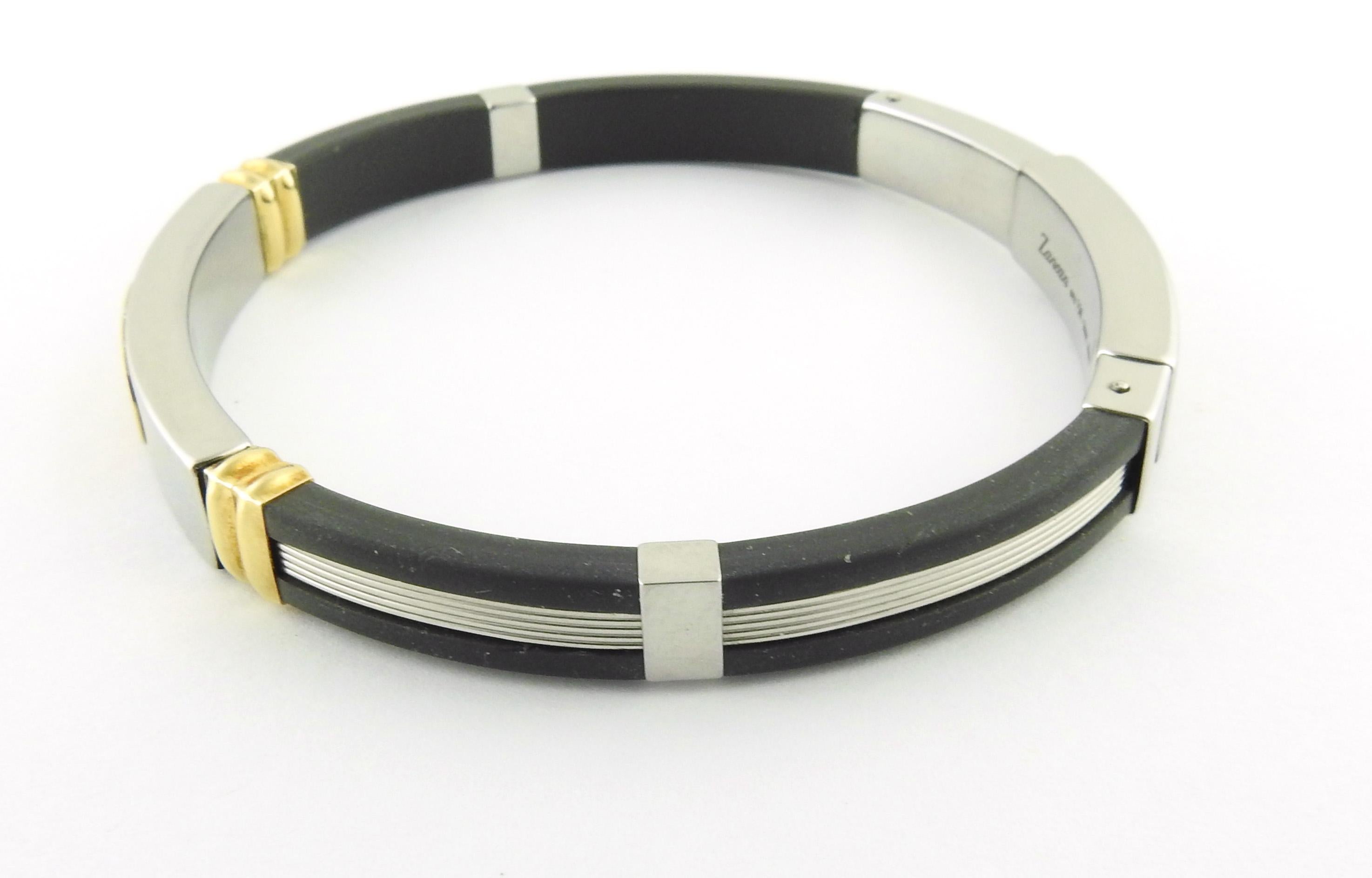 Zancan Stainless Steel 18K Yellow Gold Black Rubber Men's Bracelet In Good Condition In Washington Depot, CT