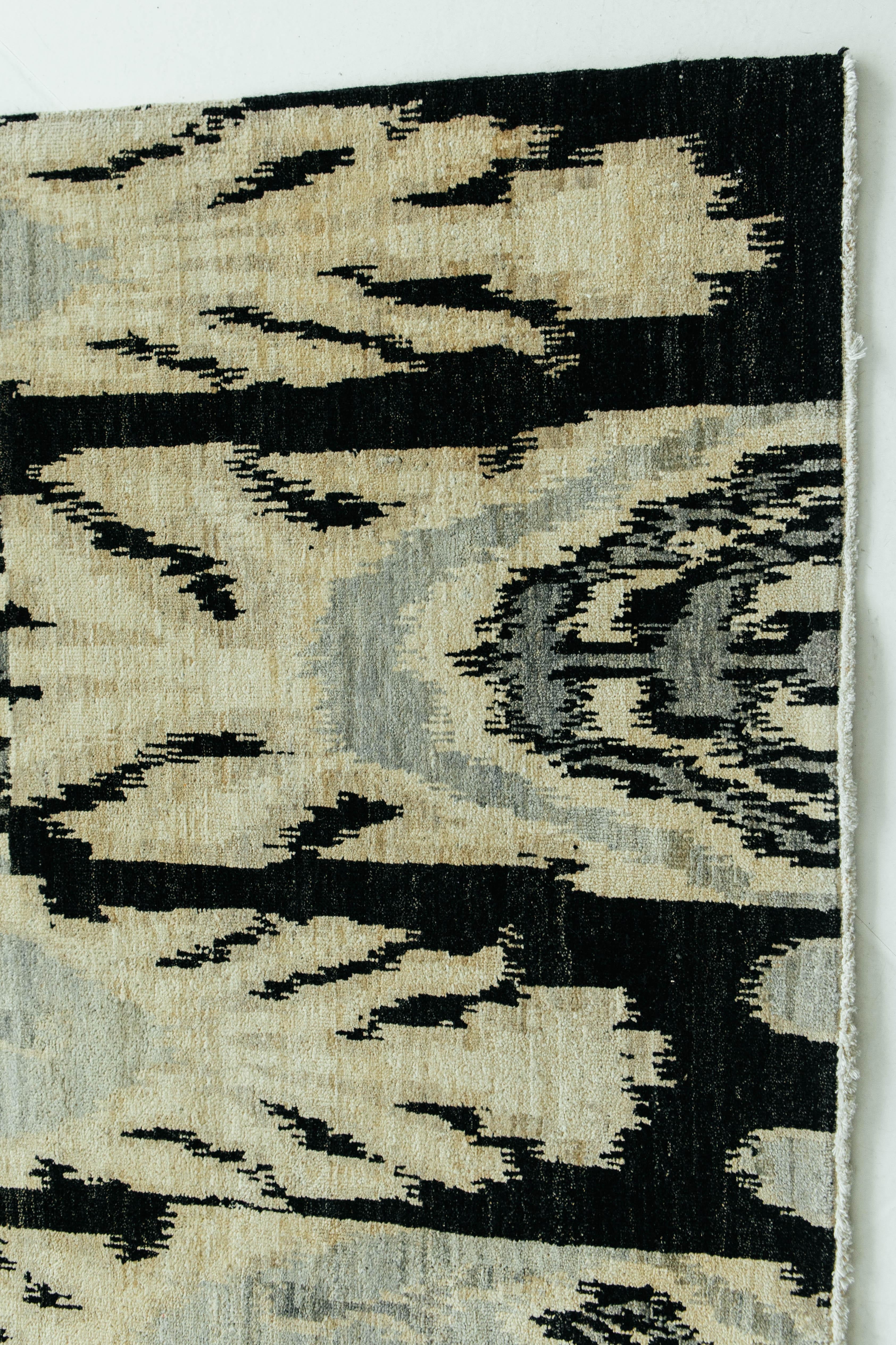 'Zanda' is a luxurious Ikat pile weave in black, ivory, and light blue. Its playfully bold design will elevate any design space and leave lasting impressions. Ikat designs have been globally inspired for today's modern design world

Rug number:
