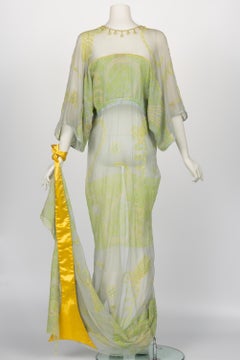 Zandra Rhodes 1970s Painted Embelished Silk Dress Rare