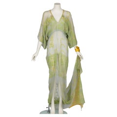 Zandra Rhodes 1970er Jahre Bemaltes, verziertes, verziertes Seidenkleid Selten