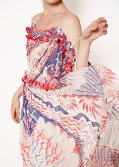 Zandra Rhodes, 1977, Hand Painted Off the Shoulder Dress