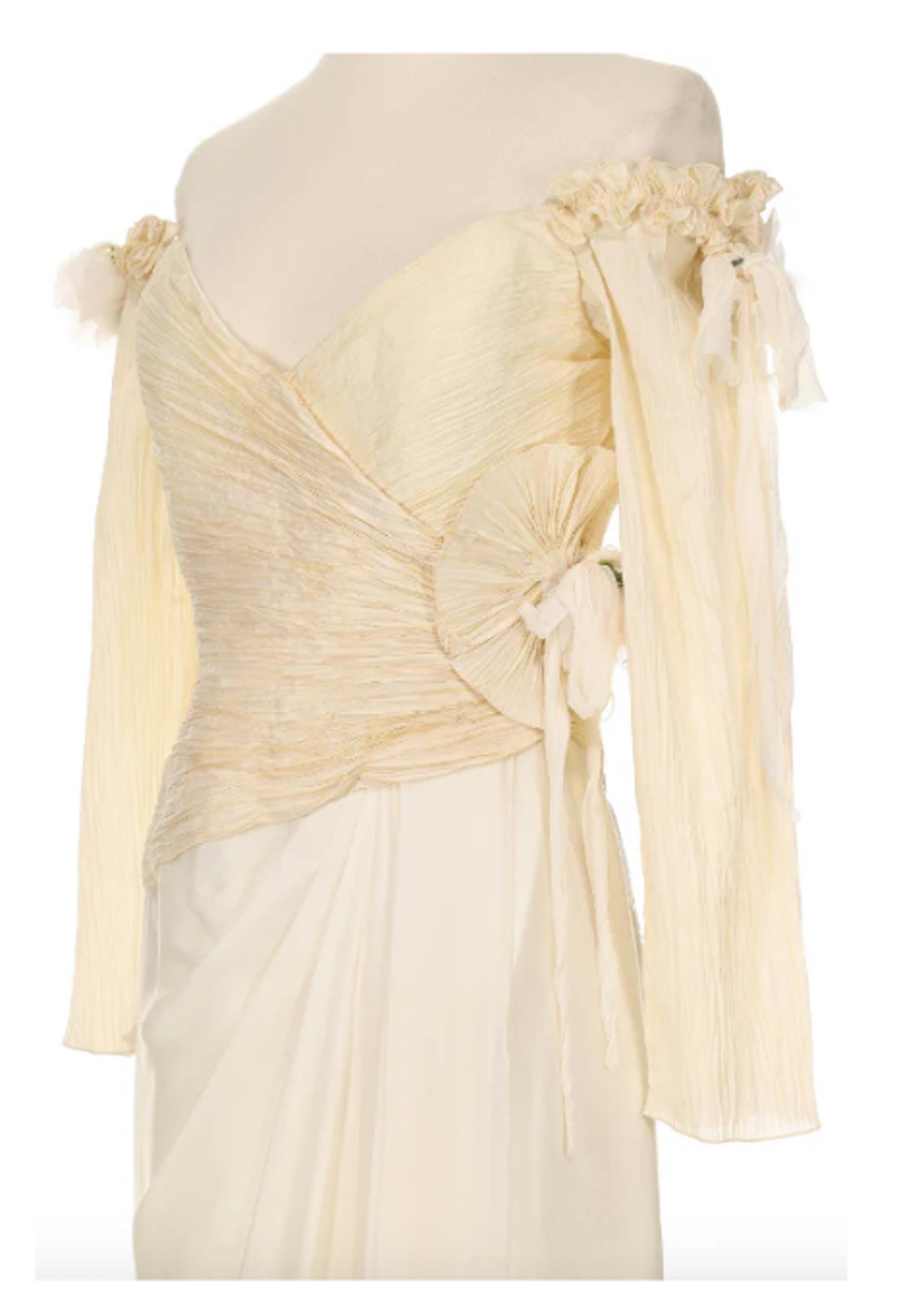 Zandra Rhodes Vestido sin hombros blanco años 80 Blanco en venta