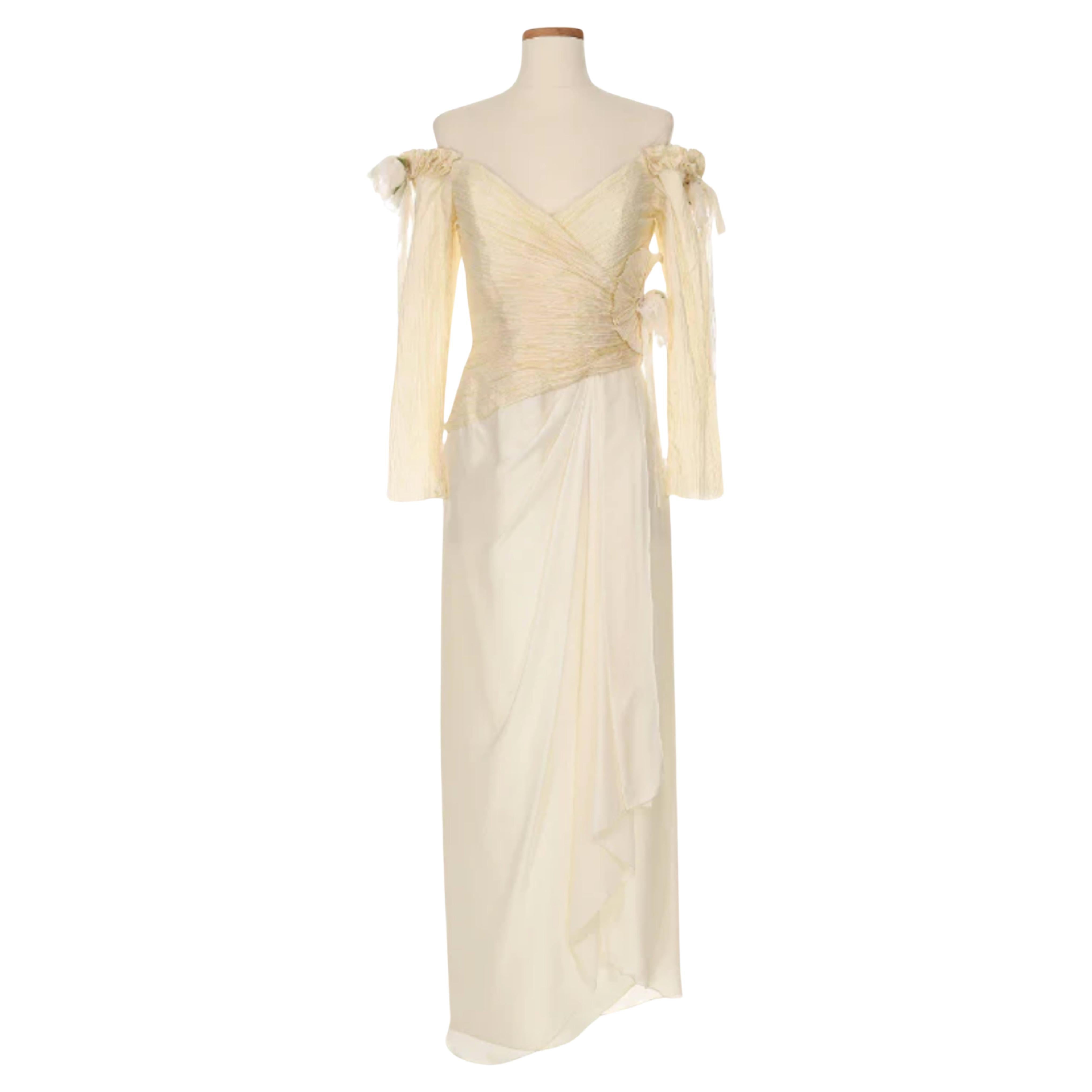 Zandra Rhodes Vestido sin hombros blanco años 80 en venta